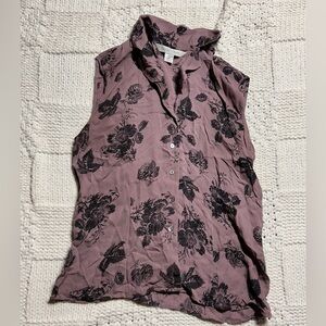 Vintage Casual Corner Pink and Black Floral Silk Sleeveless Button Tank